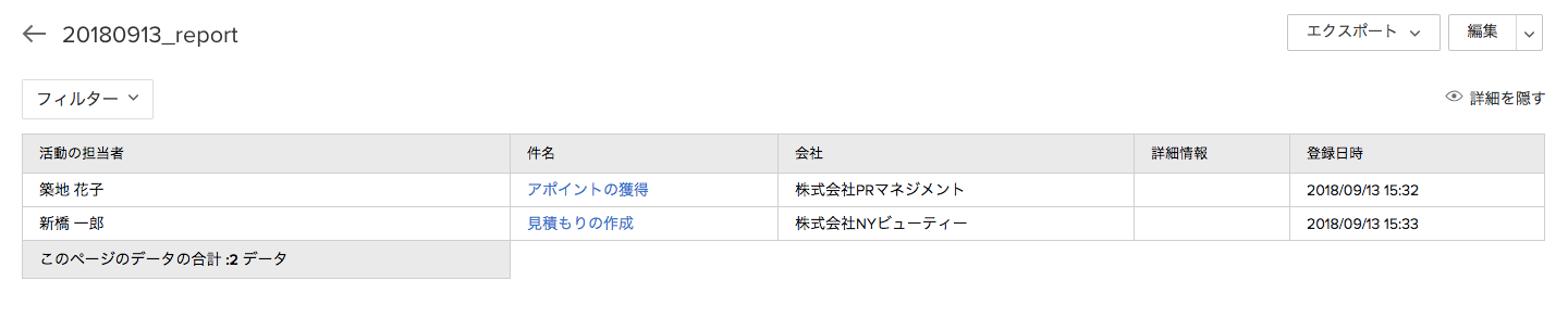 レポート作成事例①：項目と登録日時で絞り込みの画像8